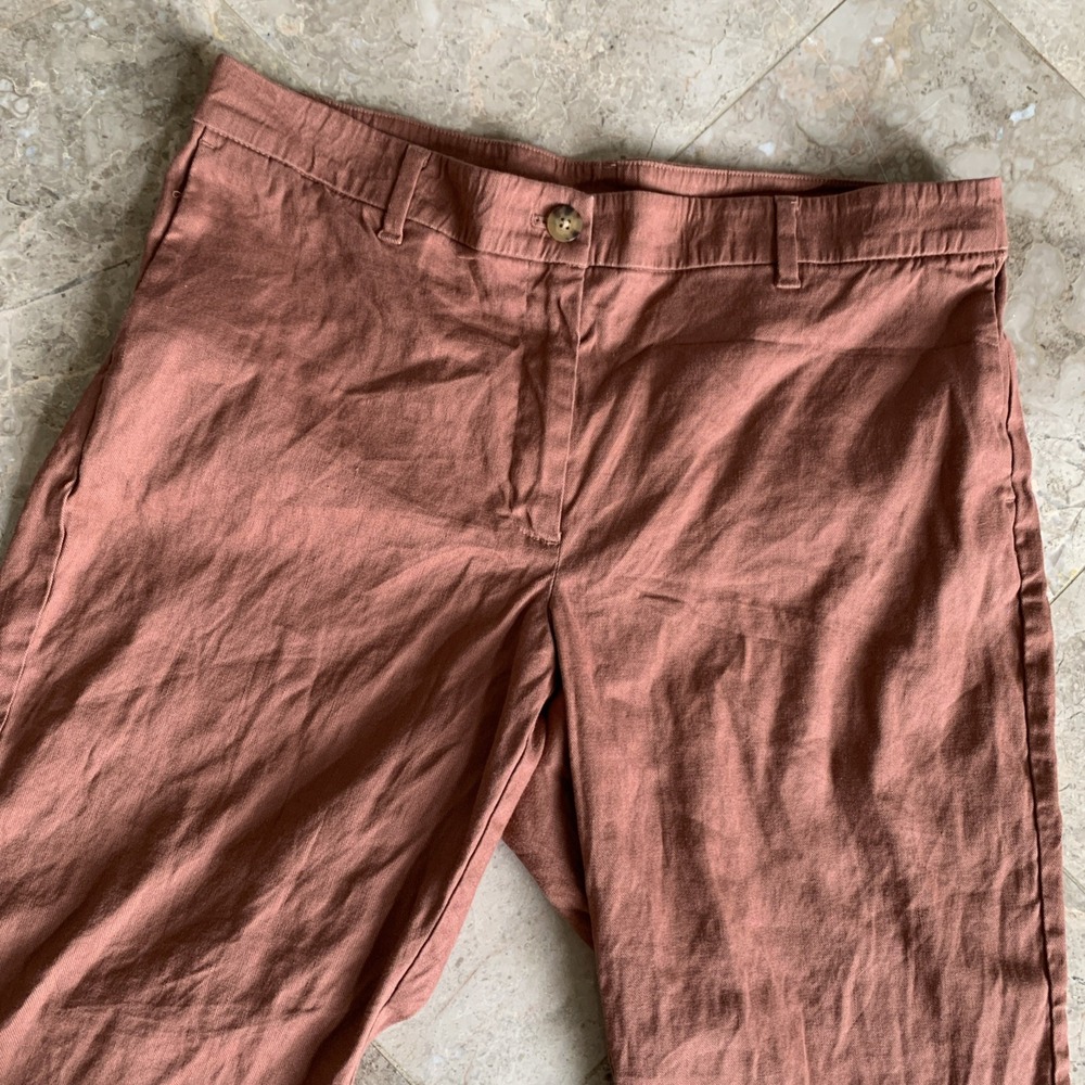 J Jill Linen blend Stretch Cropped Pants Womens Petite Size 14 Brown Casual